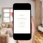 Gouden Tekst 3 Foto's Lijn Rand QR Code Huwelijk Kaart