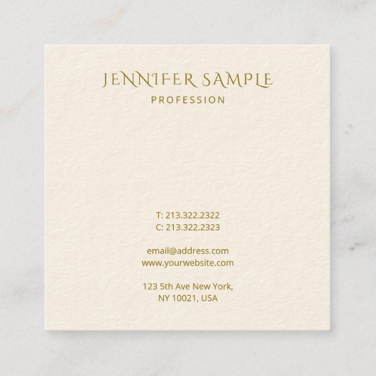 Gouden Tekst Aangepaste Sjabloon Elegant Vierkant  Vierkante Visitekaartje (Achterkant)