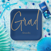 Gouden Tekst Afstudeerder Naam Afstuderen Blauw Papieren Bordje (Feest)