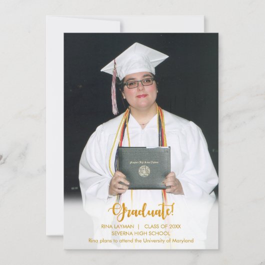 Gouden tekst Afstuderen foto Afstuderen aankondigi Kaart (Voorkant)
