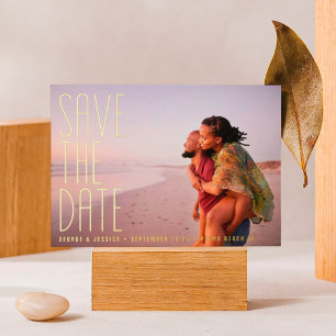 Gouden tekst bewerkbaar twee multi foto SAVE THE D Folie Uitnodiging