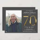 Gouden Tekst Donkergrijs Classy Foto 70e Verjaarda Kaart (Voorkant / Achterkant)