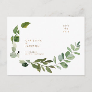 Gouden tekst Eucalyptus Trouwkaart Save the Date Briefkaart
