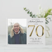 Gouden Tekst Grijs Eenvoudige Classy Foto 70e Verj Kaart (Staand voorkant)