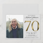 Gouden Tekst Grijs Eenvoudige Classy Foto 70e Verj Kaart (Voorkant / Achterkant)