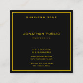 Gouden Tekst Lijst Modern Elegant Zwart Sjabloon Vierkante Visitekaartje (Achterkant)