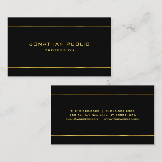 Gouden Tekst Modern Elegant Zwart Professioneel Tr Visitekaartje (Voorkant / Achterkant)