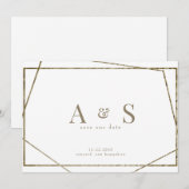 Gouden Tekst Monogram Geometrische Bruiloft Bewaar Save The Date (Voorkant / Achterkant)