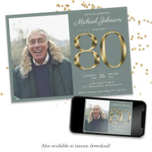 Gouden Tekst Sage Groen Classy Foto 80ste Verjaard