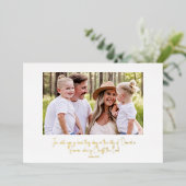 Gouden tekst Schrift Familie Foto Kerstmis Folie Feestdagenkaart (Staand Voorkant)