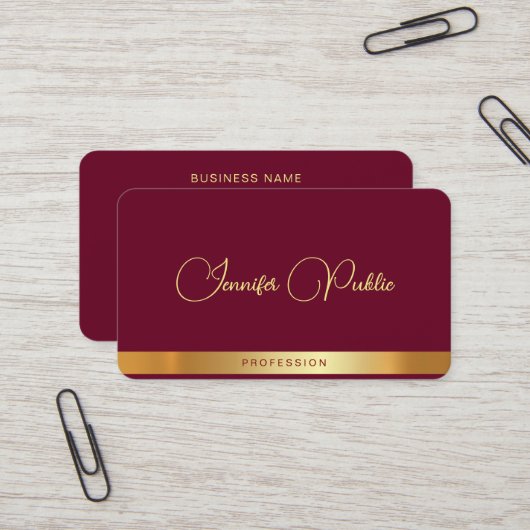 Gouden Tekst Typografie Script Naam Robijn Rood Lu Visitekaartje (Voorkant / Achterkant in situ)