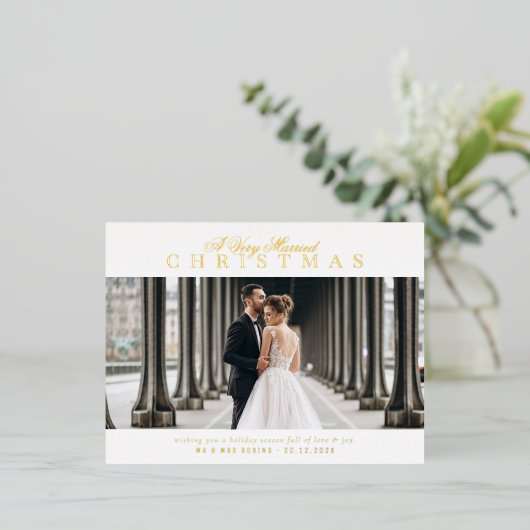 gouden tekst vakantie trouwkaart  folie feestdagen briefkaart (Staand Voorkant)