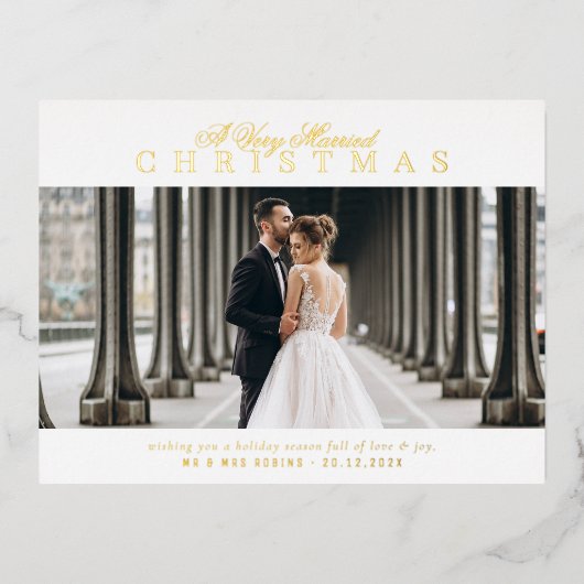 gouden tekst vakantie trouwkaart  folie feestdagen briefkaart (Voorkant)