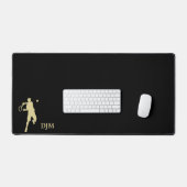 Gouden Tennisser Silhouet Monogram op Zwart Bureaumat (Keyboard & Muis)