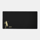 Gouden Tennisser Silhouet Monogram op Zwart Bureaumat (Voorkant)
