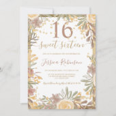 Gouden terracotta floral waterverf Sweet 16 foto Kaart (Voorkant)