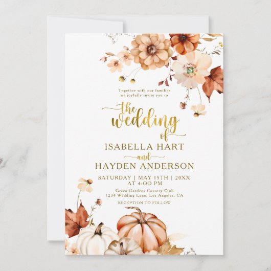 Gouden Terracotta Roest Kleur Bloemige Rustieke Br Kaart (Voorkant)