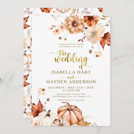 Gouden Terracotta Roest Kleur Bloemige Rustieke Br Kaart (Voorkant / Achterkant)