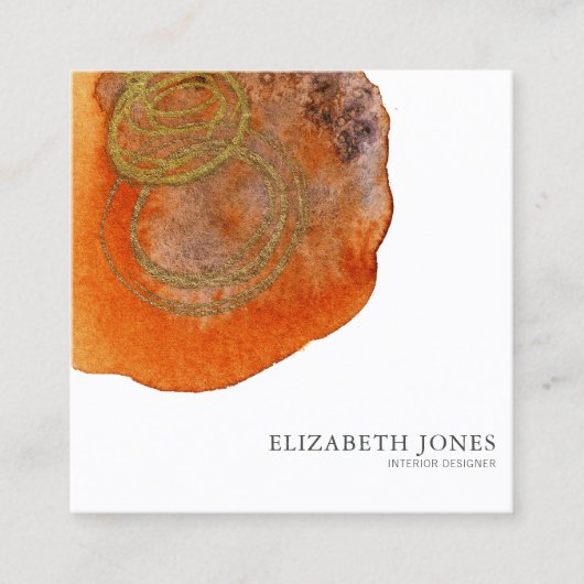 Gouden Terracotta Waterverf Interieur Designer Vierkante Visitekaartje (Voorkant)