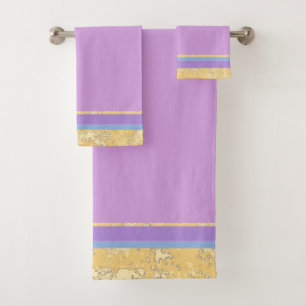 Gouden textuur met blauwe en lavendelstrepen bad handdoek