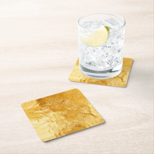 Gouden Textuur Monogram Crest Bruiloft Logo Kartonnen Onderzetters (Insitu)