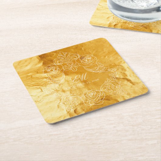 Gouden Textuur  Monogram Crest Bruiloft Logo Kartonnen Onderzetters (Schuin)
