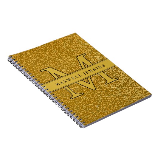 Gouden Textuur Notitieboek met Monogram & Naam (Rechterzijde)