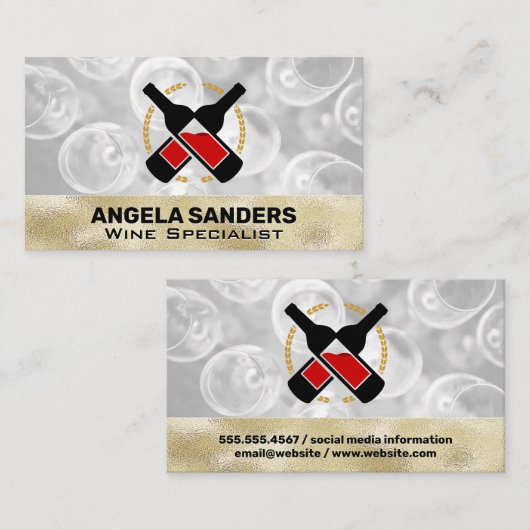 Gouden Textuur Wijnflessen Visitekaartje (Voorkant / Achterkant)