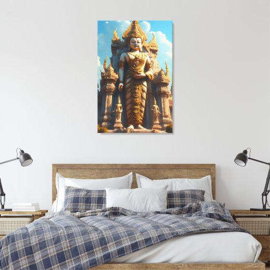 Gouden Thaise Tempelbewaker Canvas Afdruk (Insitu (Slaapkamer))