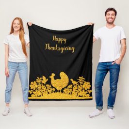 Gouden Thanksgiving Turkije Bloemen Fleece Deken