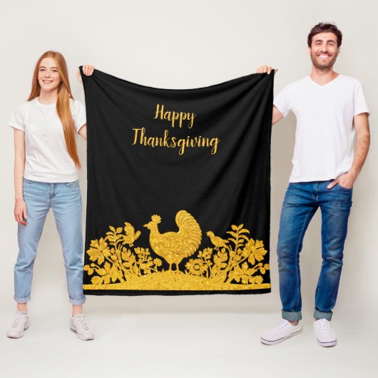 Gouden Thanksgiving Turkije Bloemen Fleece Deken (In situ)