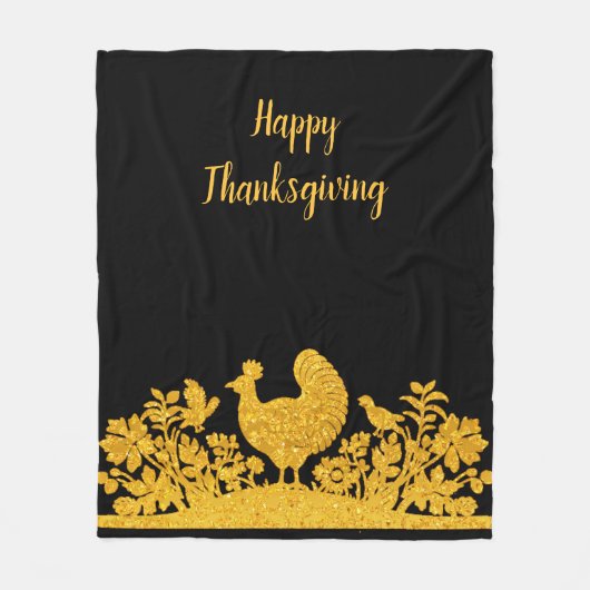 Gouden Thanksgiving Turkije Bloemen Fleece Deken (Voorkant)