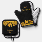 Gouden Thanksgiving Turkije Bloemen Ovenwant & Pannenlap Set (Voorkant / Achterkant)