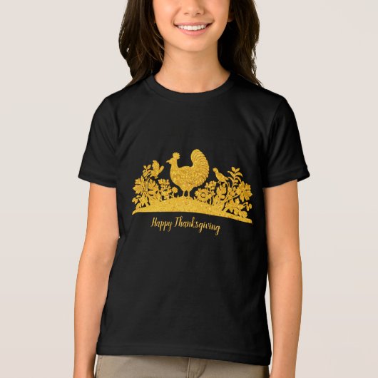 Gouden Thanksgiving Turkije Bloemen T-shirt (Voorkant)