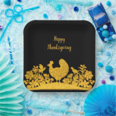 Gouden Thanksgiving Turkije Bloemenpapier Bord (Feest)