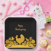 Gouden Thanksgiving Turkije Bloemenpapier Bord (Feest)