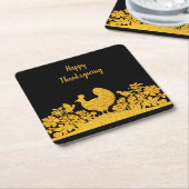 Gouden Thanksgiving Turkije Bloemenpapier Onderzet Kartonnen Onderzetters (Schuin)