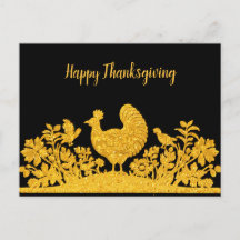 Gouden Thanksgiving Turkije Floral Briefkaart