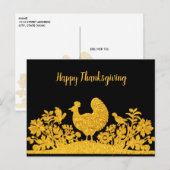 Gouden Thanksgiving Turkije Floral Briefkaart (Voorkant / Achterkant)