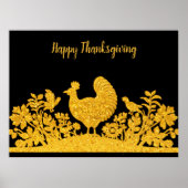 Gouden Thanksgiving Turkije Floral Poster (Voorkant)