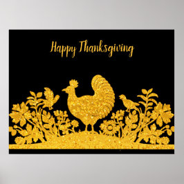 Gouden Thanksgiving Turkije Floral Poster