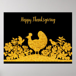 Gouden Thanksgiving Turkije Floral Poster