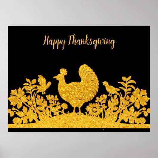 Gouden Thanksgiving Turkije Floral Poster (Voorkant)