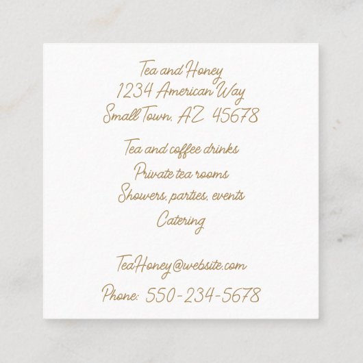 Gouden theepot en kopje Tea Room Visitekaartje (Achterkant)