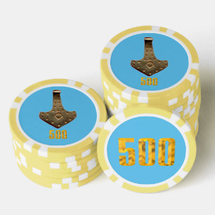 Gouden Thor Hammer blauw geel 500 streep poker chi Chips