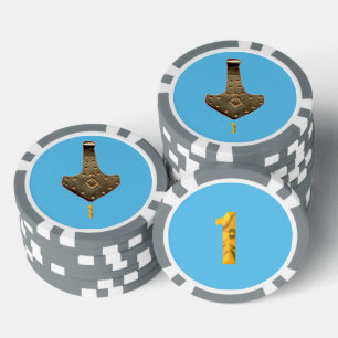 Gouden Thor Hammer blauw grijs 1 gestreepte poker  Chips