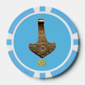 Gouden Thor Hammer blauw lblue 50 gestreepte poker Chips (Voorkant)