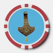 Gouden Thor Hammer blauw rood 5 gestreepte poker c Chips (Voorkant)