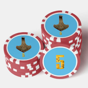 Gouden Thor Hammer blauw rood 5 gestreepte poker c Chips