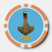 Gouden Thor Hammer blauw sinaasappel 5K gestreepte Poker Chips (Voorkant)